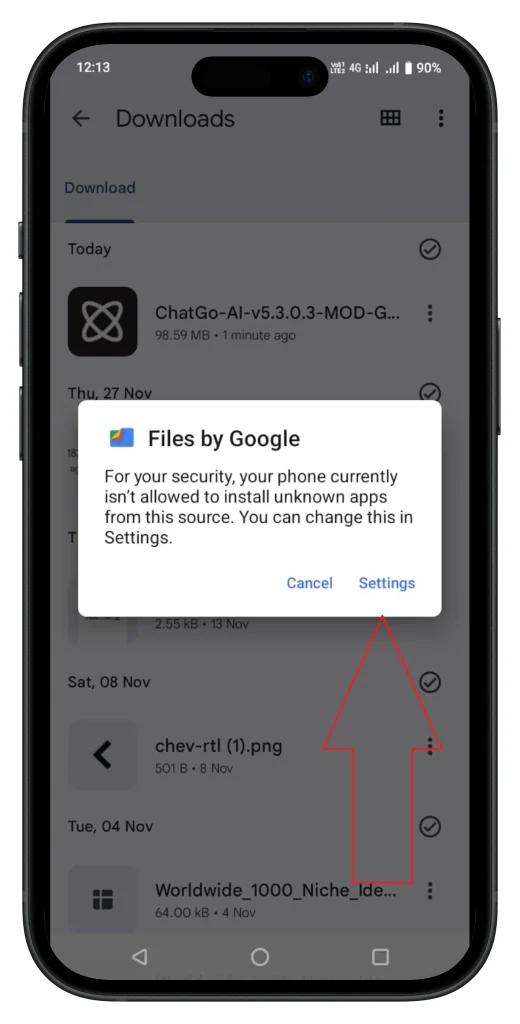 allow to install from unknow sources
